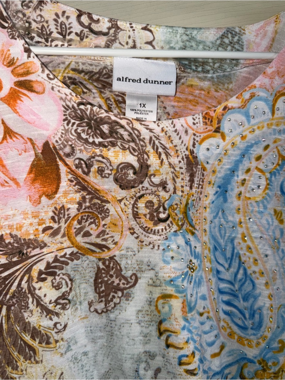 Alfred Dunner Pink Multicolor Paisley Scoop Neck Tunic with lace detail - Picture 3 of 5
